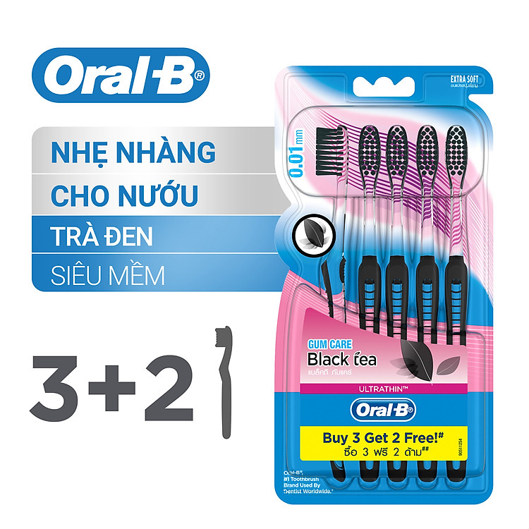 Vỉ 5 Bàn Chải ORAL-B Tinh Chất Trà Đen (3 Cây Tặng 2)