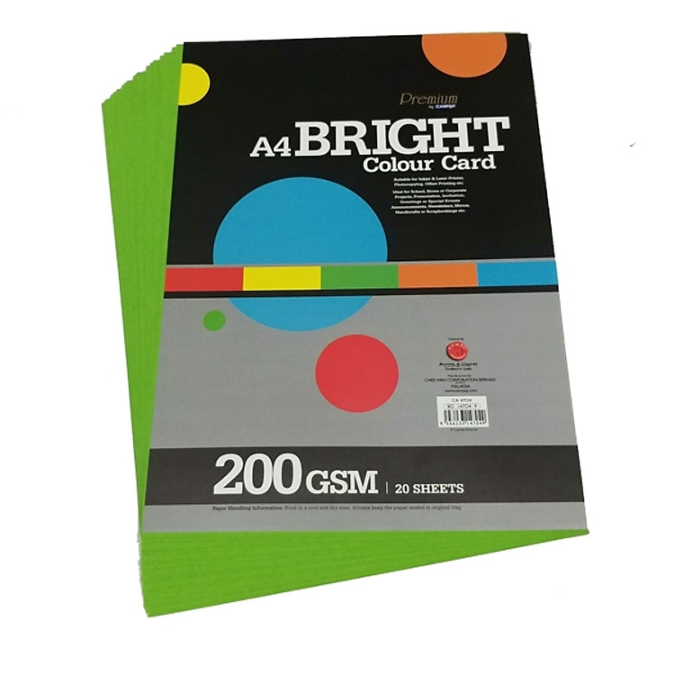 Giấy Bìa Màu A4 CAMPAP CA4704 - Định Lượng 200gsm (20 Tờ/Xấp) - Màu Xanh Lá