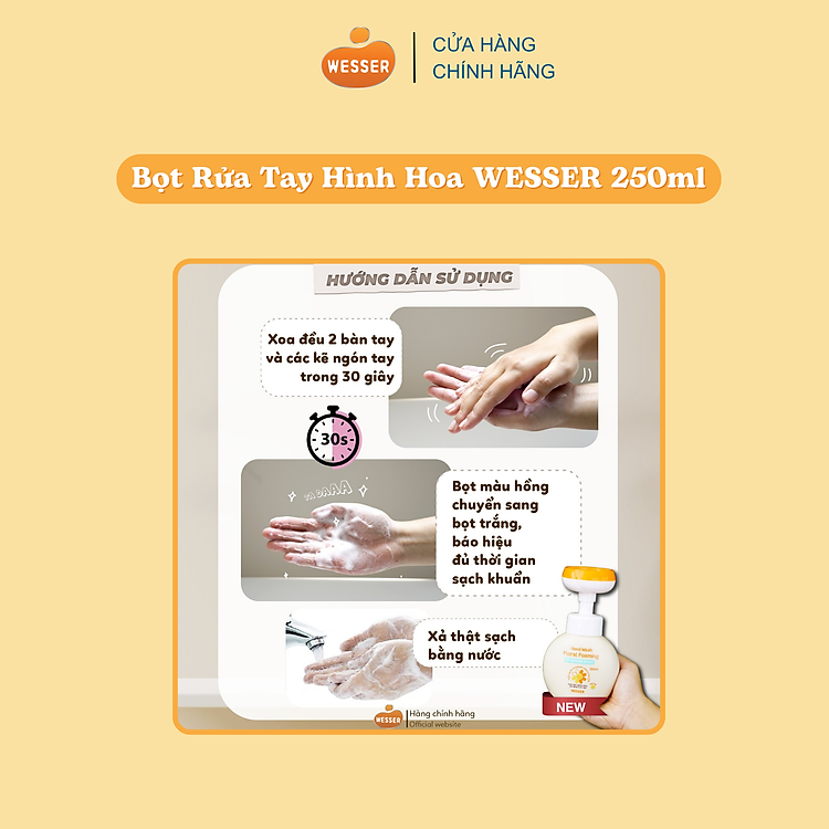 Bọt rửa tay hoa Wesser 250ml Chính hãng Ưu đãi - Hình ảnh 4