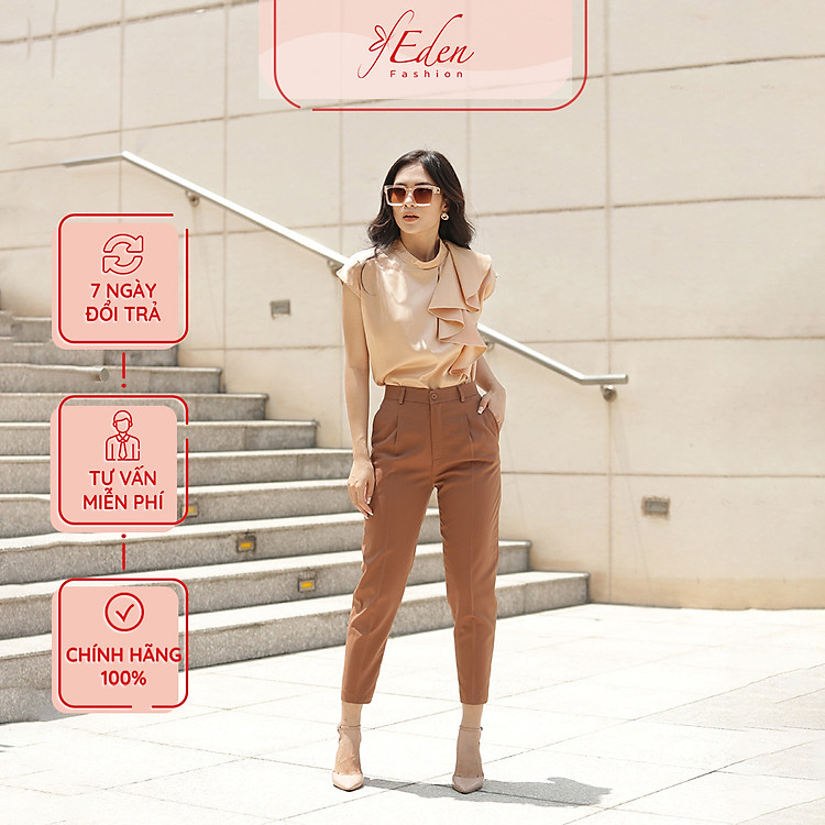 Quần baggy công sở nữ thời trang Eden xếp li. Chất liệu kaki mềm. Dễ phối trang phục - Q008