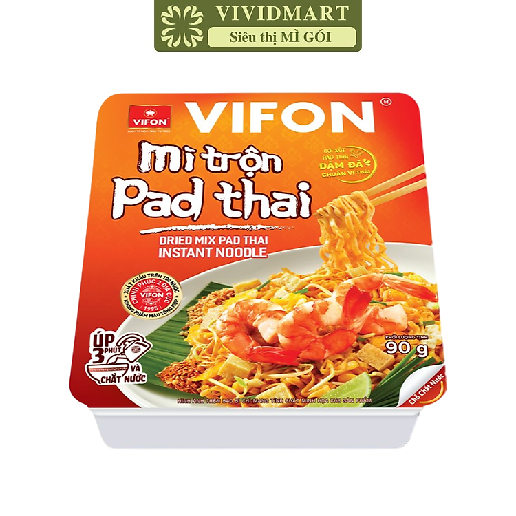 VIFON - Mì khay trộn Vifon hương vị Pad Thái, Vifon Mì trộn Pad Thái Vifon, Mì khay Vifon ăn liền (90g/khay)