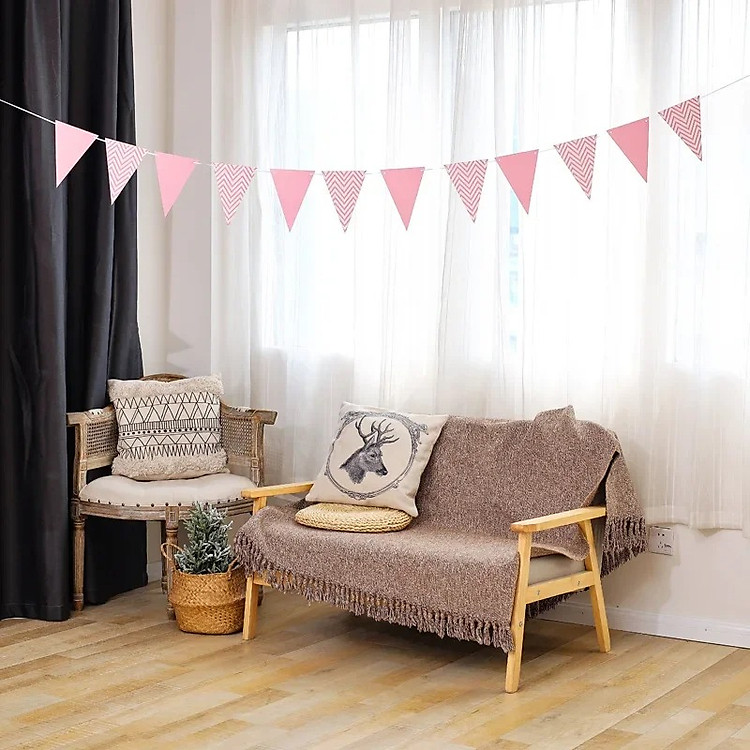 Dây Cờ Treo Tam Giác Ánh Kim Trang Trí Sinh Nhật – Hồng phấn