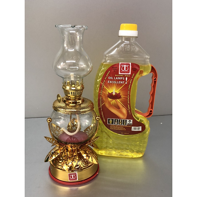 Đèn thờ đốt dầu đế sen hợp kim ( tặng kèm chai dầu 500ml)