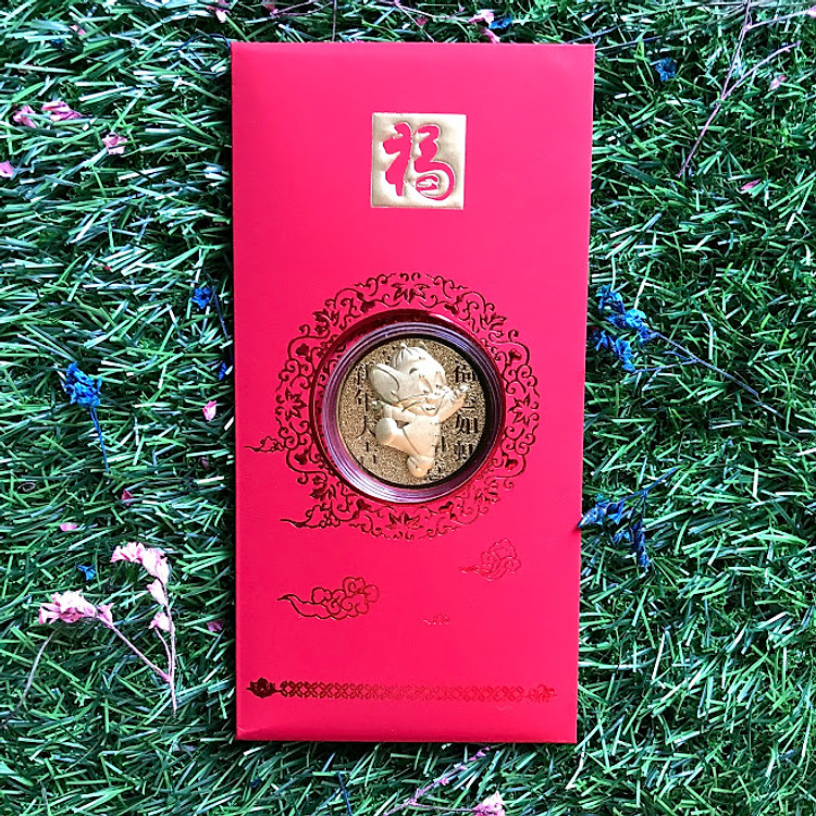 Bao Lì Xì Con Chuột Vàng 24K May Mắn - Với 0.02g Vàng Cùng Bao Lì Xì Đỏ - Sẽ Là Món Quà Tết Ý Nghĩa Cho Năm Canh Tý 2020 - TMT Collection - MS 305