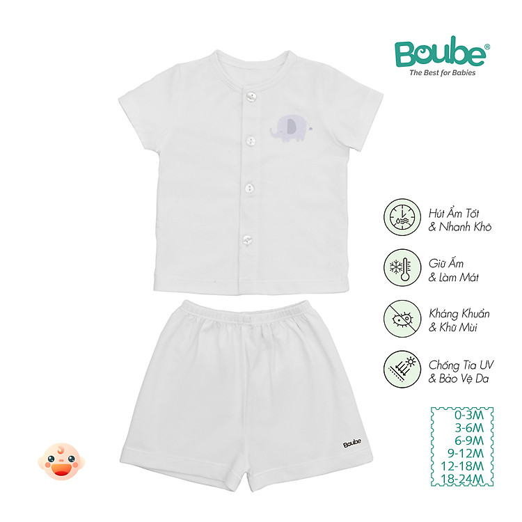 Bộ áo quần cộc tay cài thẳng nhiều màu sắc cho bé sơ sinh và trẻ nhỏ Boube, vải Cotton organic thoáng mát - Size 0-24M