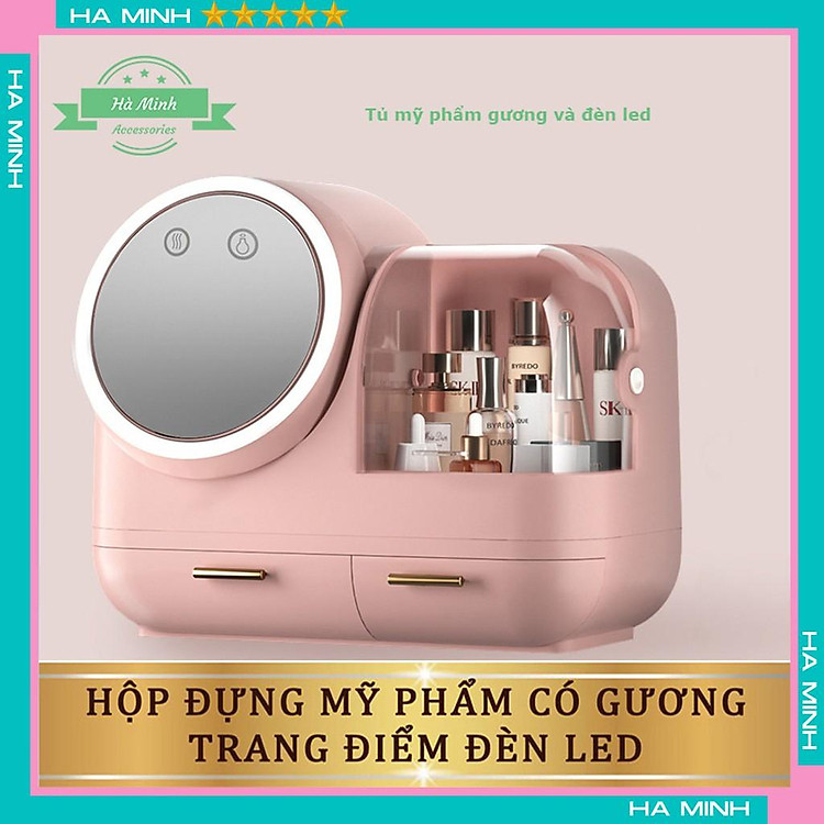 Kệ đựng đồ trang điểm, Hộp đựng mỹ phẩm nhập khẩu Kèm gương, đèn LED - Hàng cao cấp