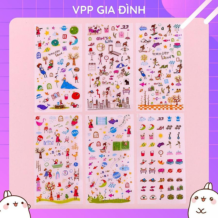 Bộ 6 Tấm Nhãn Dán Sticker Trang Trí Nhật Ký Cuộc Sống Của Cô Gái Girl'S Life
