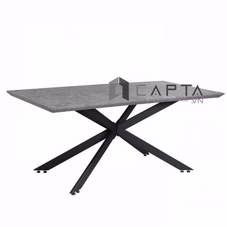 Bàn ăn chữ nhật TN1217-14W Nội thất Capta Bàn ăn mặt gỗ giả đá chân sắt sơn tĩnh điện chữ X nhập khẩu