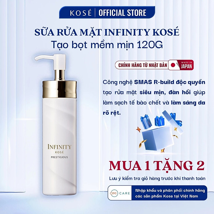 Sữa Rửa Mặt Tạo Bọt Mềm Mịn Prestigious Smooth and Renew Foaming Milk Cleanser Infinity Kóse Nhật Bản 150ml