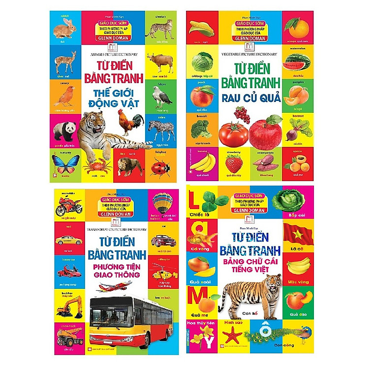 Sách- Combo Từ điển bằng tranh Thế giới động vật + Rau củ quả + Phương tiện giao thông + Bảng chữ cái tiếng Việt (Tặng truyện tranh cho bé)