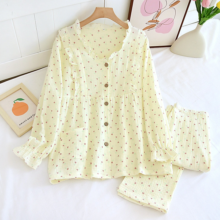 Bộ Đồ Nữ Mặc Nhà Và Sau Sinh Bigsize Dài Tay Azuno AZ277 Chất Liệu Vải Muslin Nhẹ Mát Họa Tiết Sang Chảnh
