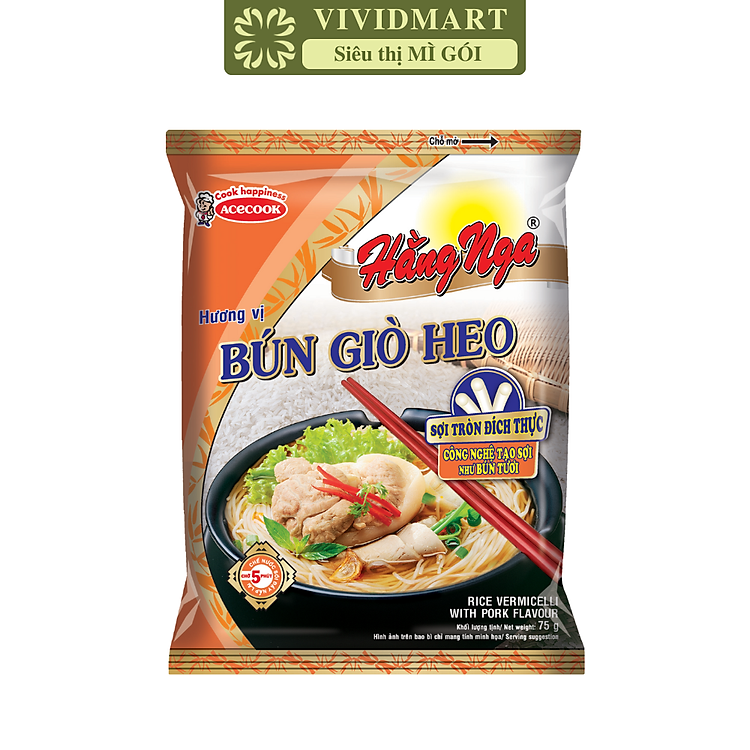 ACECOOK - Bún giò heo Hằng Nga, Hằng Nga Bún giò heo, Bún Hằng Nga hương vị Bún giò heo, Bún Acecook (75g/gói)