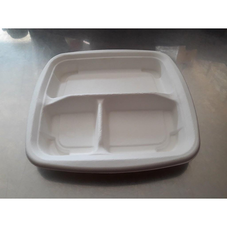 Combo 50 cái Khay giấy 3 ngăn bã mía Thái Lan 7.5 inch - thương hiệu Gracz