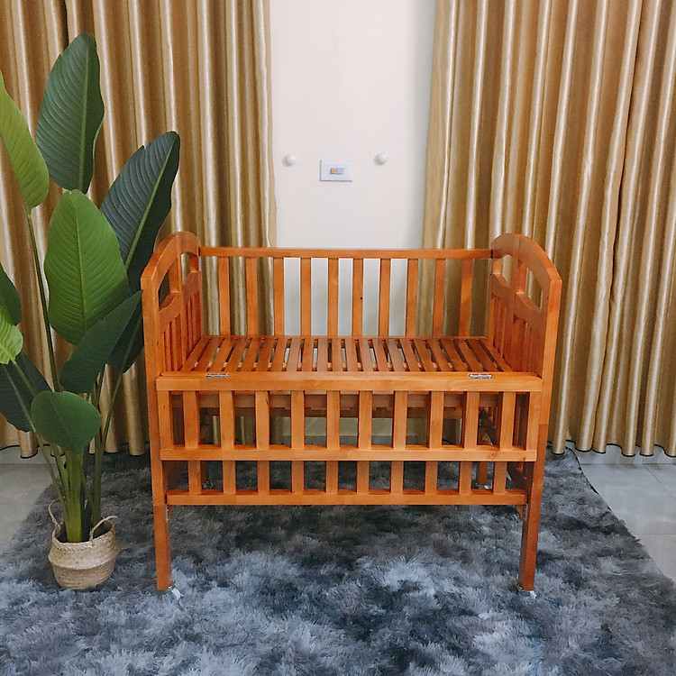 Giường Cũi Gỗ Thông Nhà Máy Màu Cánh Gián - Sang Trọng Hiện Đại - Tặng Kèm 4 Bánh Xe Có Khóa - Các Kích Thước