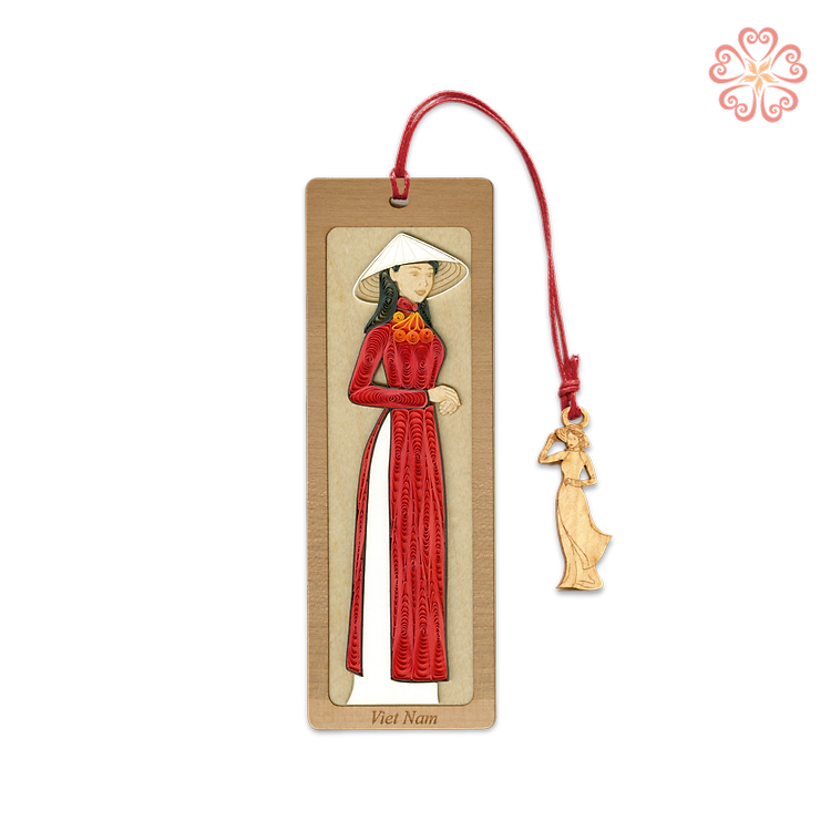 Bookmark Giấy Xoắn Nghệ Thuật - Thiếu Nữ Áo Dài Đỏ - Woman in Red Ao Dai - Việt Nam - Việt Net - VN6BM412045E1