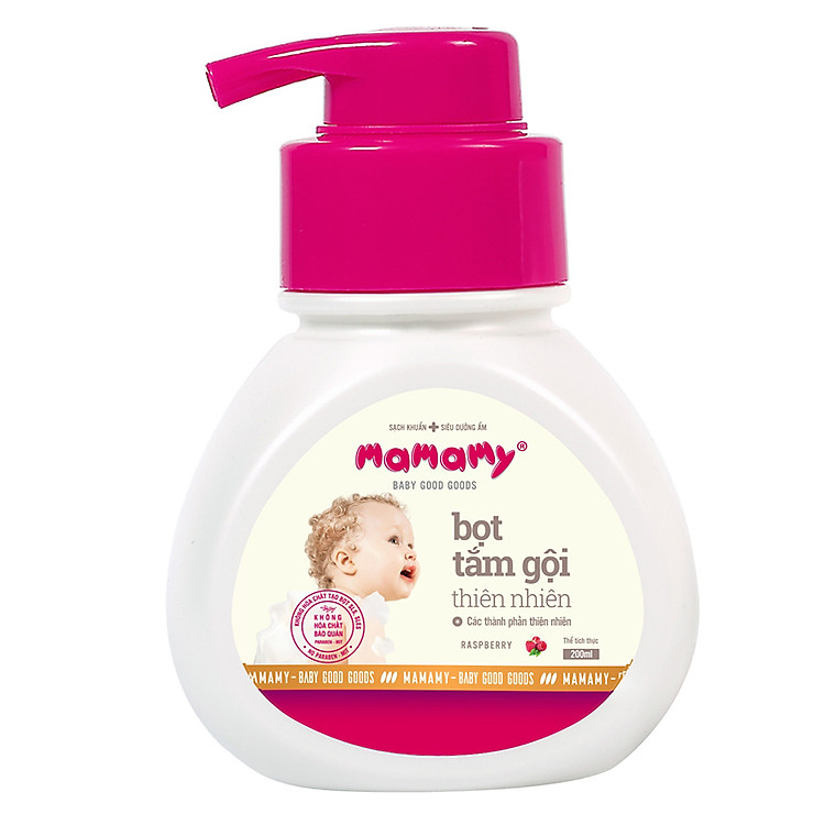 Bọt Tắm Gội (Sữa Tắm Gội) Thiên Nhiên Siêu Kháng Khuẩn An Toàn Cho Bé Mamamy Hương Raspberry (200ml)