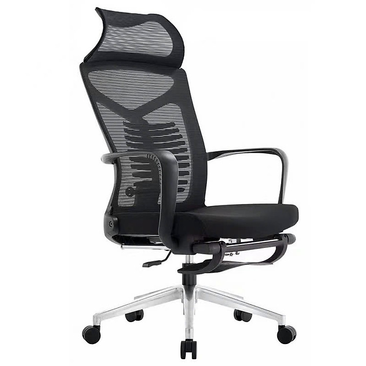 Ghế xoay văn phòng có gác chân nghỉ trưa CR4322-M Nội thất Capta Ghế văn phòng lưng lưới có gác chân tựa đầu nghỉ trưa nệm vải chân thép mạ xoay có bánh xe nhựa PU tại tp hcm