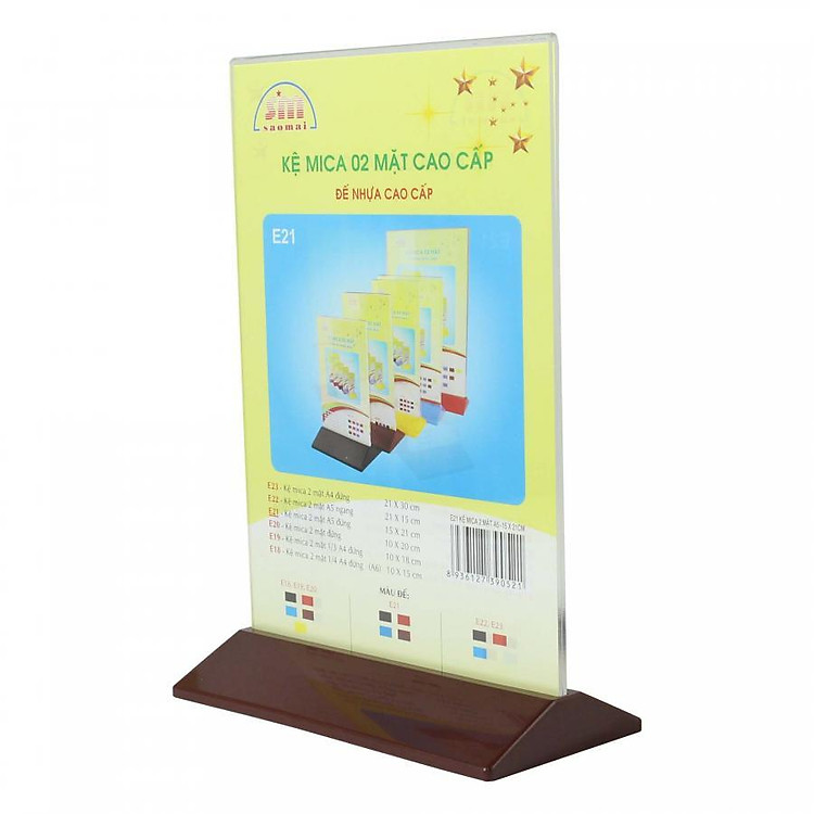 Kệ Mica 2 mặt đứng đế nhựa màu E18 (KT: 10 x 15cm)