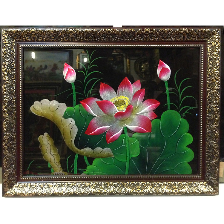 Tranh sơn mài sen cá 38x48cm