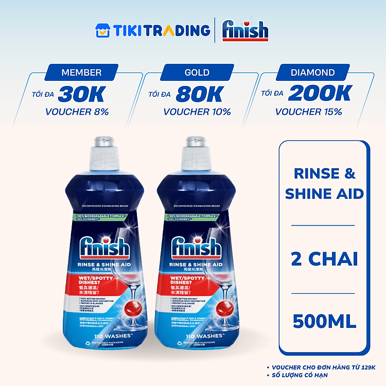 Nước Làm Bóng Chén Bát Finish Rinse & Shine Aid 500ML