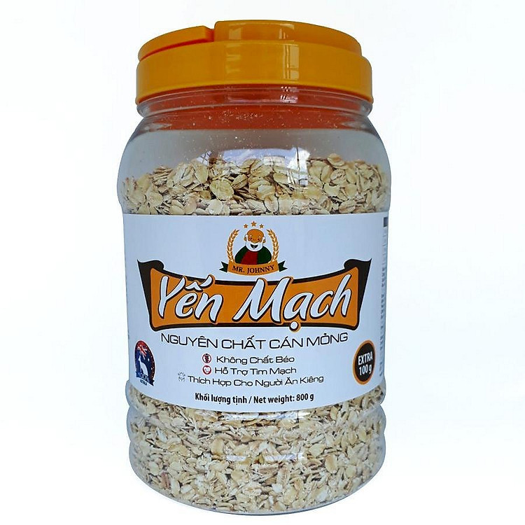Yến mạch nguyên chất cán mỏng (Rolled oats) MR JOHNNY 800G - Tặng thêm 100G