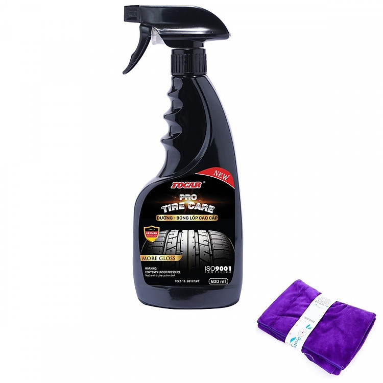 Dung Dịch Xịt Chăm Sóc Lốp Phục Hồi Cao Su Cao Cấp FOCAR Tire Care PRO (500ml) - Tặng khăn lau Microfiber