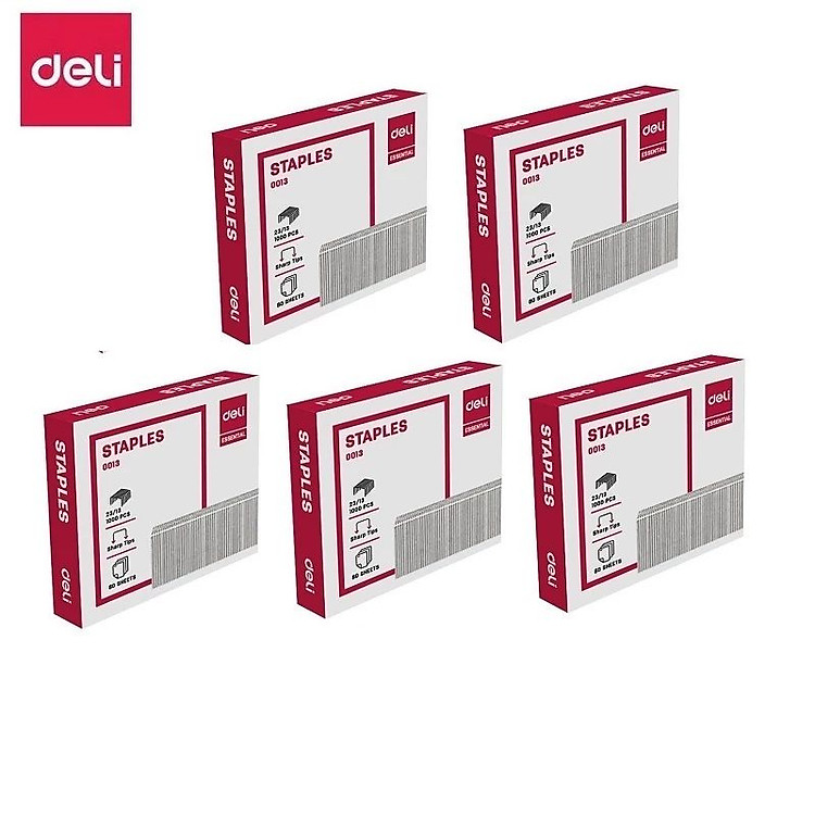 Combo 5 hộp kim bấm Deli 0010 / 0012 / 0013 / 0015 / 0017 - Đạn ghim Deli nhiều kích cỡ