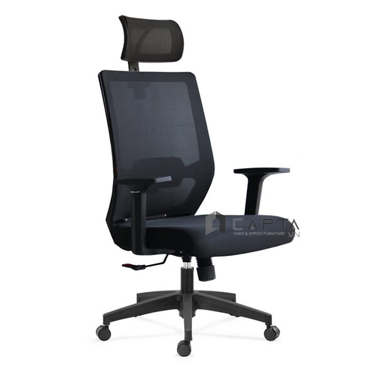 Ghế Trưởng phòng lưng lưới nệm vải có tựa đầu màu đen CM4290-M Nội thất Capta