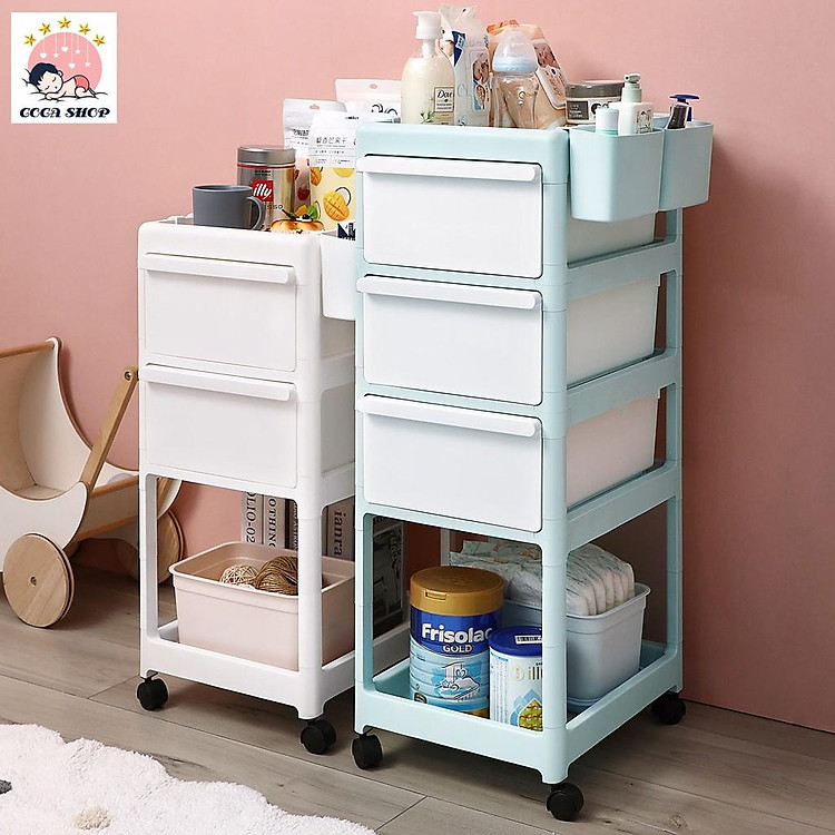 Kệ để đồ sơ sinh đa năng Yeya có bánh xe 4 tầng siêu tiện lợi cho bé