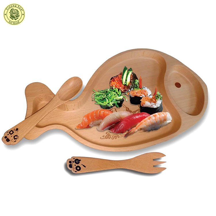 Khay Ăn Gỗ Beech Hình Con Cá Chính hãng Tiết kiệm - Hình ảnh 5