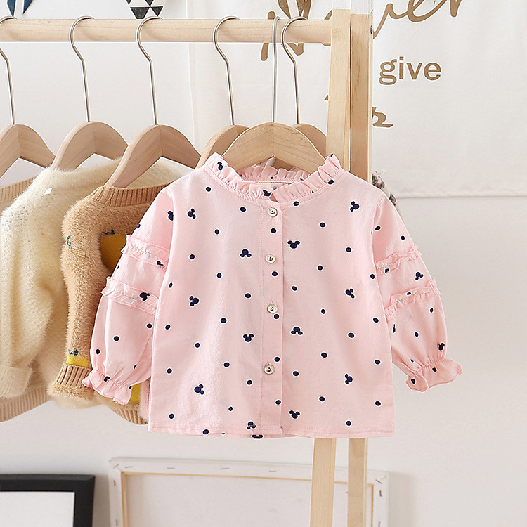 Áo sơ mi chấm bi bé gái