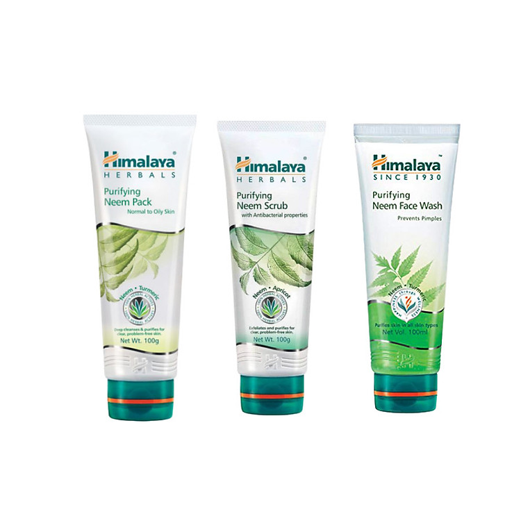 Bộ Sản Phẩm Ngừa mụn (Sữa rửa mặt Himalaya Purifying Neem Face Wash, Tẩy tế bào chết Himalaya Purifying Neem Scrub , Mặt nạ đất sét hỗ trợ trị mụn lá neem Himalaya Herbals Neem Face Pack) 100ml