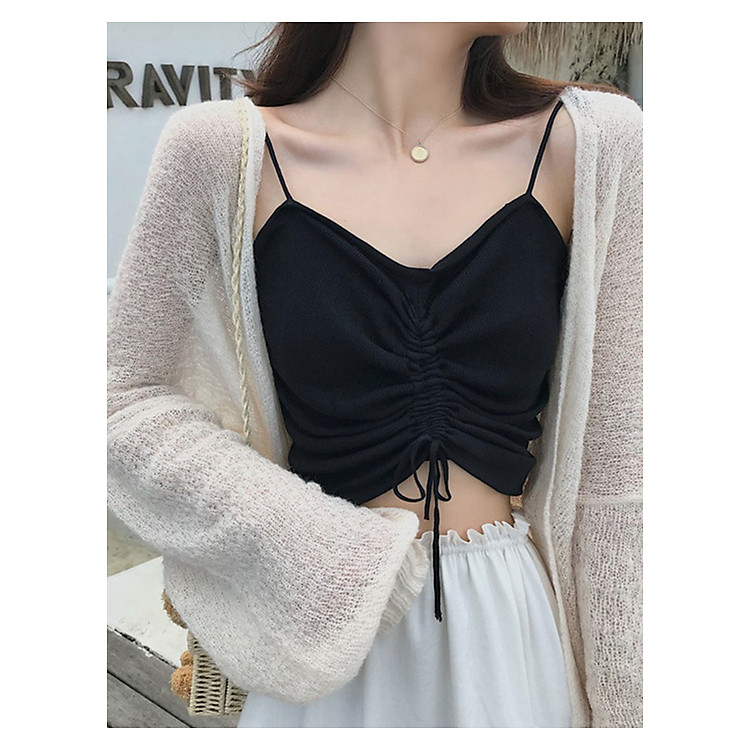 Áo 2 dây rút eo có thể sơ vin mặc trong áo vest, áo cadigan, kết hợp được nhiều kiểu trang phục