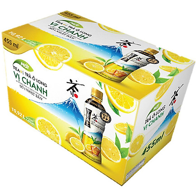 Thùng 24 Chai Trà Ô long Vị Chanh Tea+ (455ml/Chai)
