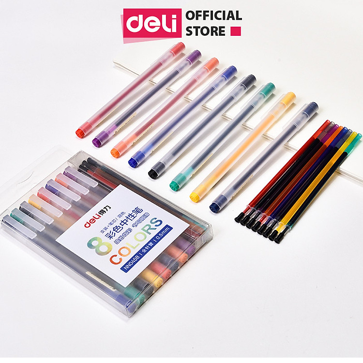 Bút Gel Deli (8 màu kèm 8 ống mực thay thế)