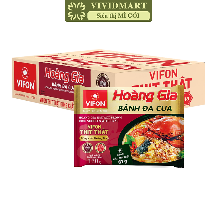 VIFON – Bánh Đa Hoàng Gia hương vị cua (có gói riêu cua thật) (120g/gói) - Bánh Đa Cua Hoàng Gia