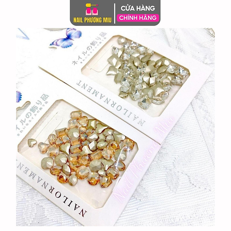Đá Khối Nail Chân Nhọn Mix Size 50 Viên Làm Nail, Màu Vàng Trà, Bắt Sáng Tuyệt Vời, Trang Trí Móng Đẹp Nail Phương Miu Nữ Women