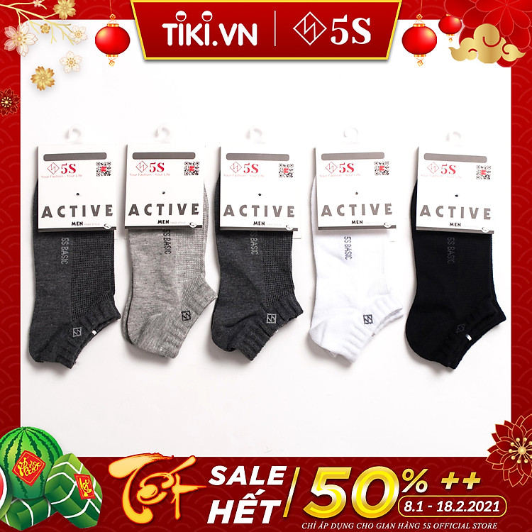 Combo 5 Đôi Tất Nam, Vớ Nam 5S Cổ Ngắn Kháng Khuẩn, Khử Mùi Thấm Hút Mồ Hôi Tốt