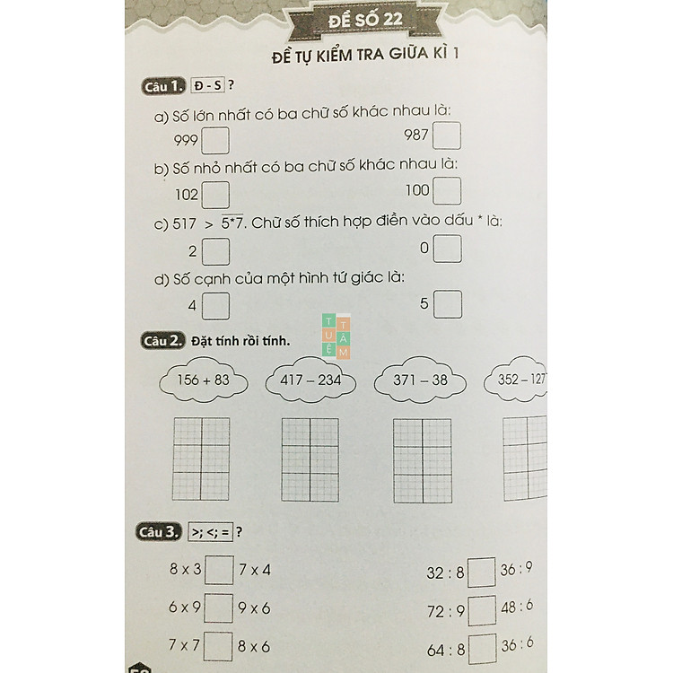 45 Đề Ôn Luyện và Kiểm Tra Toán 3 - Ảnh 7