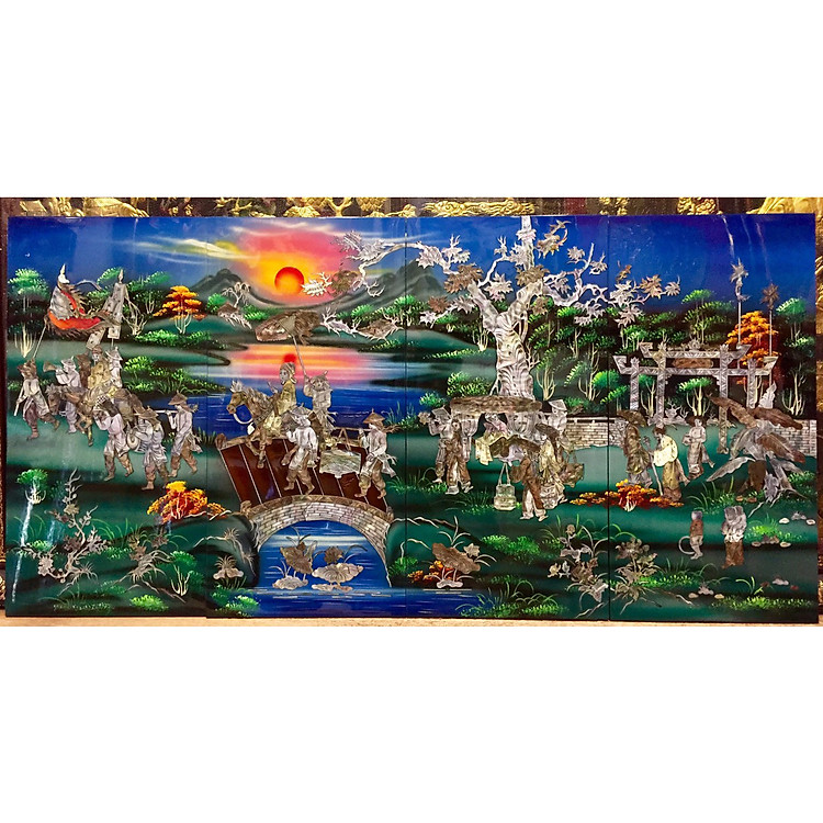 Tranh sơn mài khảm trai , Vinh quy bái tổ SM030-069