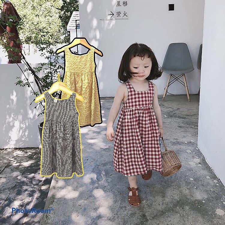 Váy đầm bé gái chính hãng cho bé 1 tuổi đến 6 tuổi caro váy 2 dây váy xòe cho bé