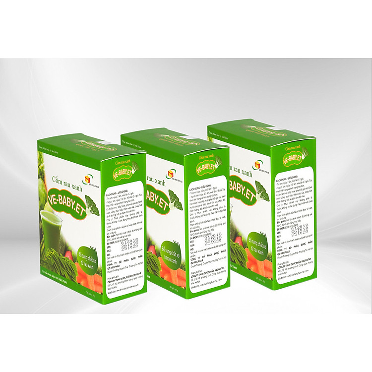 Combo 3 Hộp Cốm Rau Xanh VEBABY.ET Giúp Bổ Sung Chất Xơ, Tăng Cường Tiêu Hóa, Giảm Táo Bón Cho Bé 20 Gói/Hộp