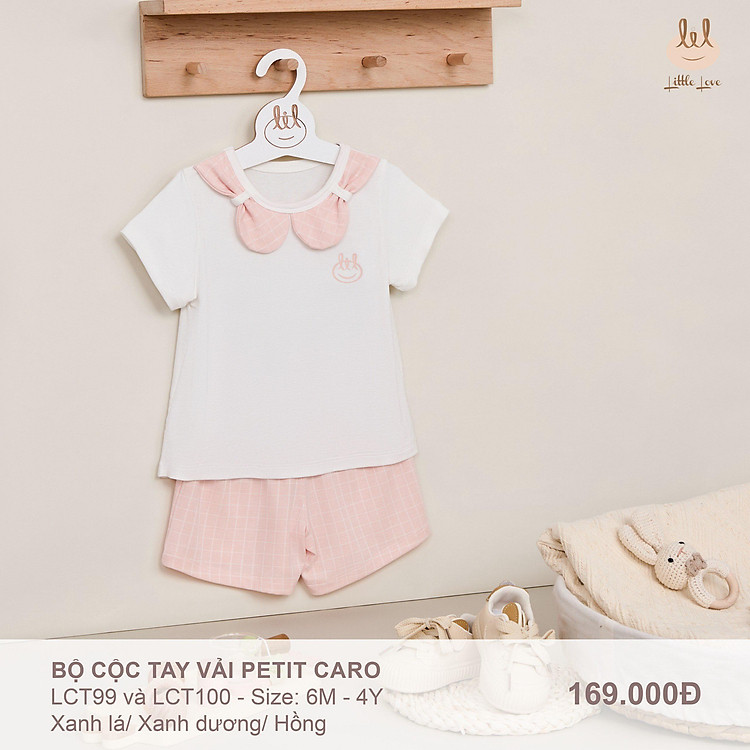 Bộ quần áo cộc tay pettit, caro dành cho bé LiL Little Love LCT99,100