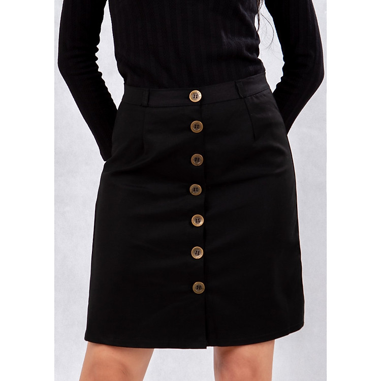 Chân Váy Midi Nữ Kass Kaki Cài Nút