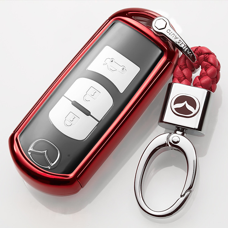 Ốp, bọc chìa khóa silicon màu tráng gương bảo vệ chìa khóa xe Mazda 2, 3, 6, CX-5, kèm móc đeo INOX