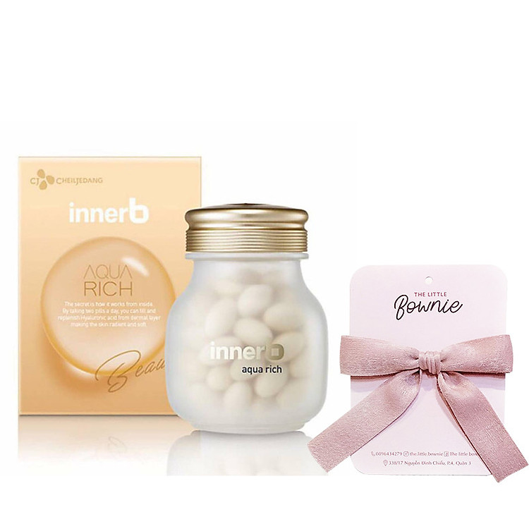 Hộp Thực phẩm bảo vệ sức khỏe InnerB Double Up Aqua Rich (Giúp cấp ẩm làm đẹp da từ chiết xuất cám gạo). Tặng Nơ cột tóc Handmade BERAV