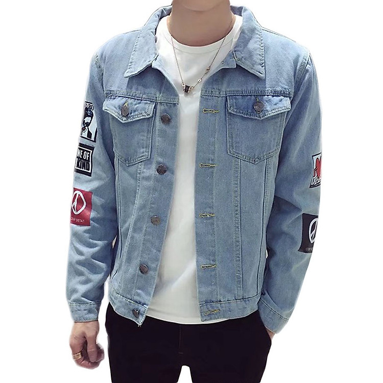 Áo khoác jeans nam LAHstore, thiết kế dáng body in hình nổi bật AKJN01, thời trang trẻ, phong cách Hàn Quốc