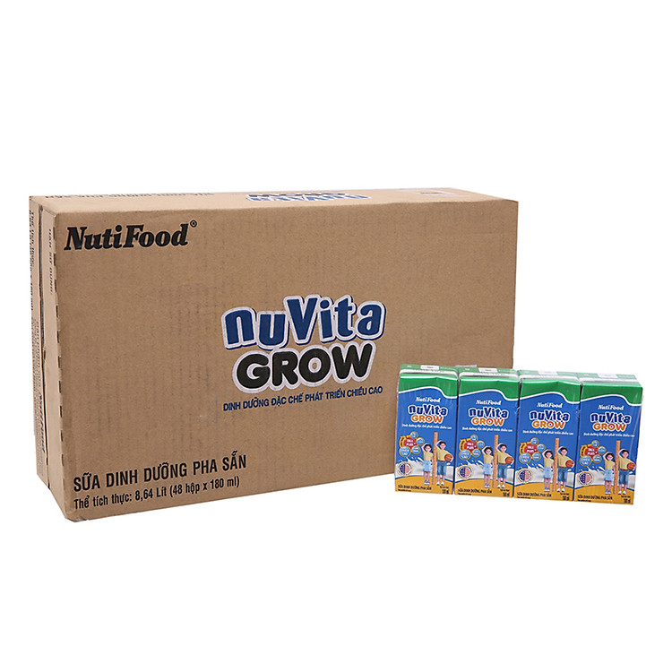 Thùng 48 Hộp x 180ml Sữa Bột Pha Sẵn NuVita Grow 180ml Phát Triển Chiều Cao - Hàng Chính Hãng - NutiFood NuVita Grow 180