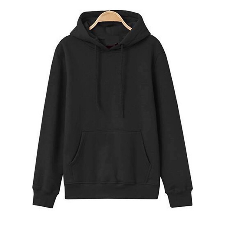 Áo Hoodie Nỉ Cotton Đen Trơn Đủ Size S M L XL Cao Cấp