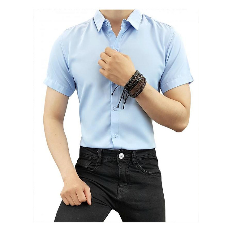 Áo Sơ Mi Trơn Tay Ngắn (Xanh biển) LADOS-707
